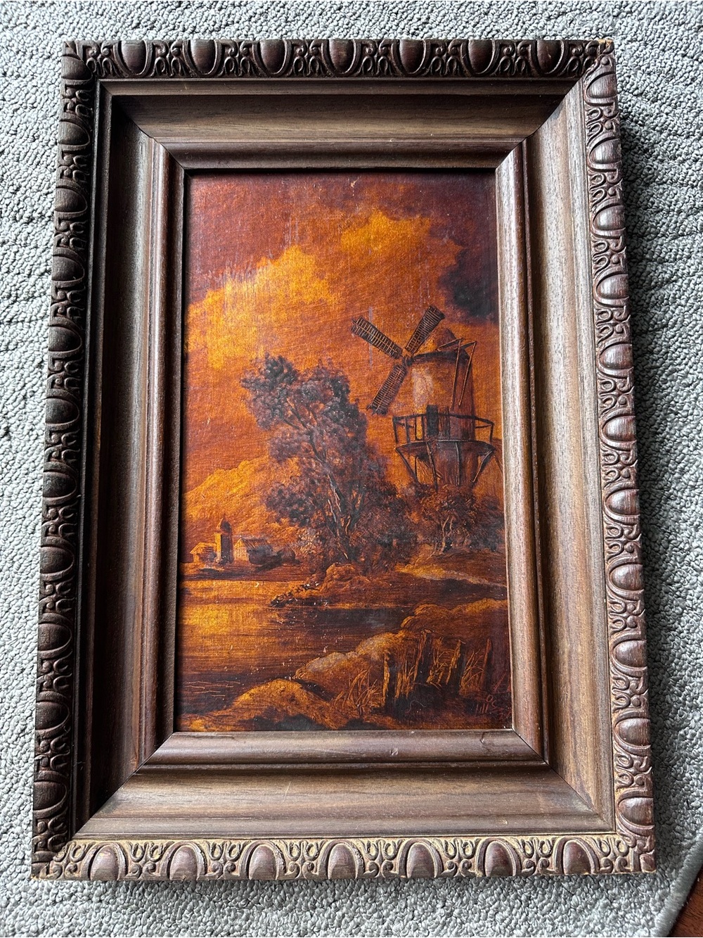 Vintage Windmill Landscape Wall Art - Brown
